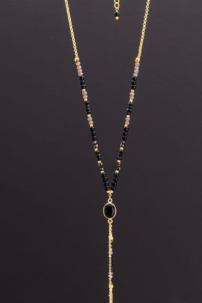 Elegant chic black long choker necklace - awatara