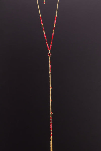 Elegant chic red long choker necklace - awatara