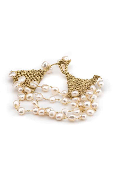 Handmade elegant chic fresh water pearls knitted with gold metal thread -awatara