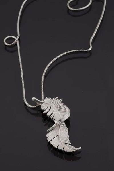Elegant feather shape pendant long necklace