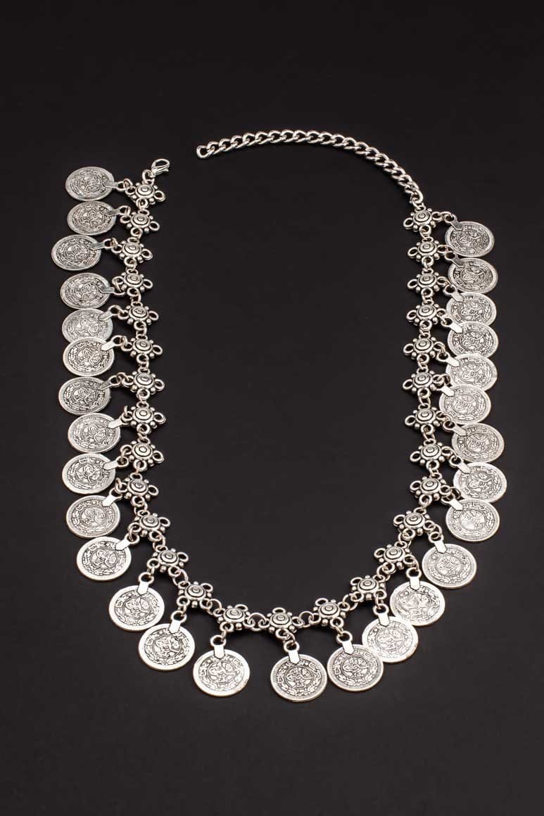 Coin charm necklace with decorative coins