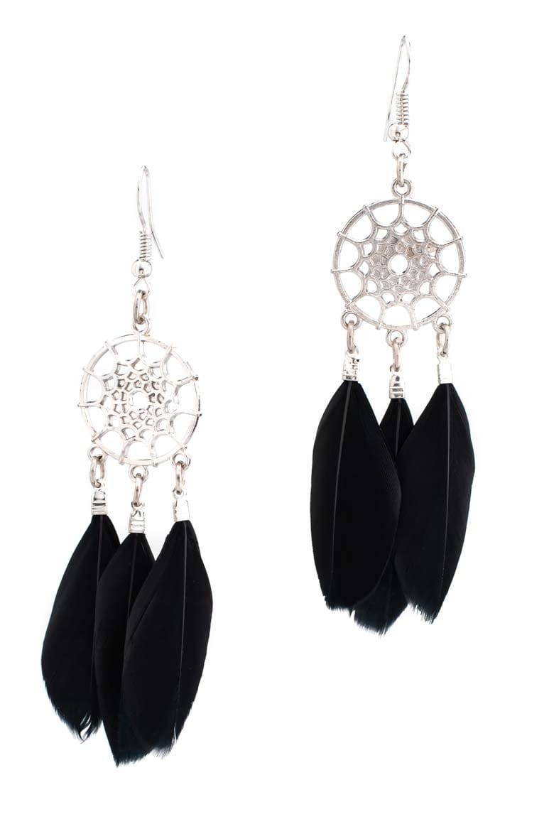 Ethnic Fashion Dreamcatcher Black Earrings - awatara