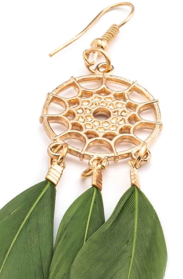 Ethnic Fashion Dreamcatcher Earrings Green - awatara