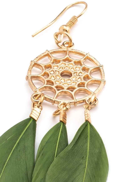 Ethnic Fashion Dreamcatcher Earrings Green - awatara