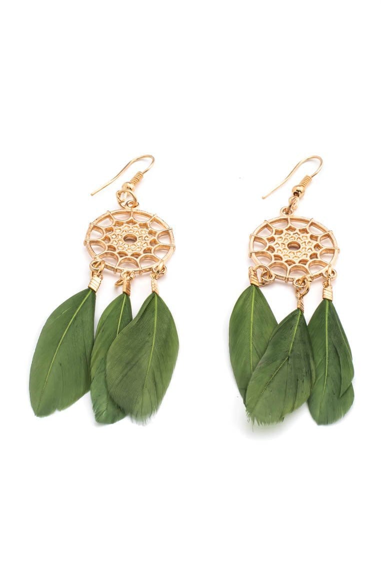 Ethnic Fashion Dreamcatcher Earrings Green - awatara