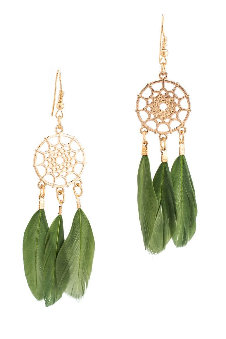 Ethnic Fashion Dreamcatcher Earrings Green - awatara