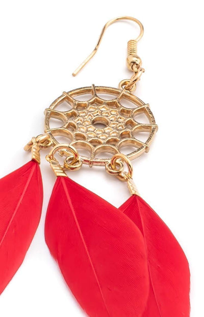 Ethnic Fashion Dreamcatcher Red Earrings - awatara