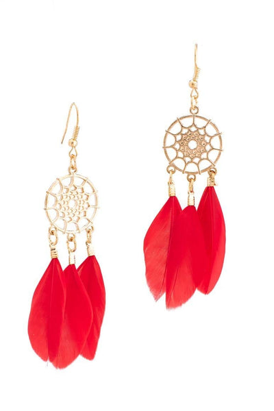 Ethnic Fashion Dreamcatcher Red Earrings - awatara