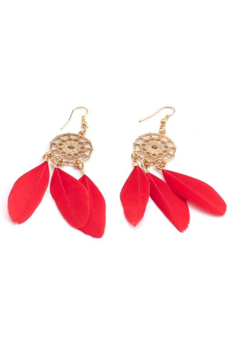 Ethnic Fashion Dreamcatcher Red Earrings - awatara