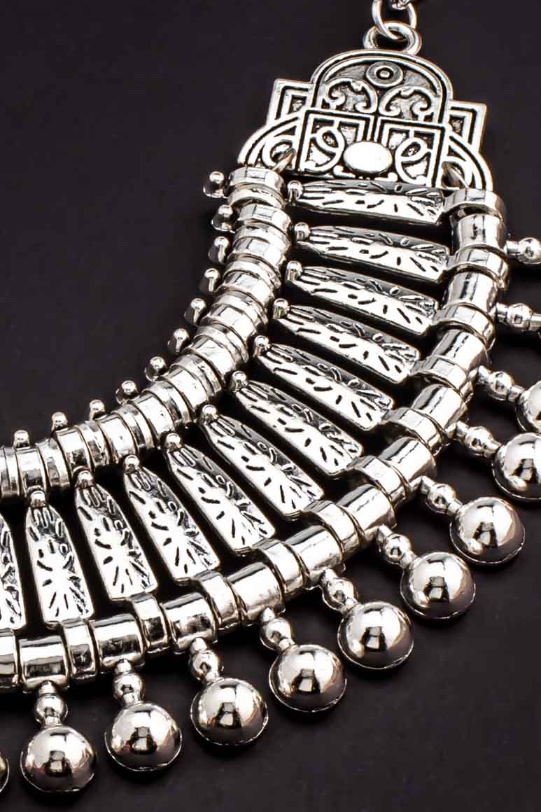   Boho chic, silver metal ethnic style short necklace.- awatara