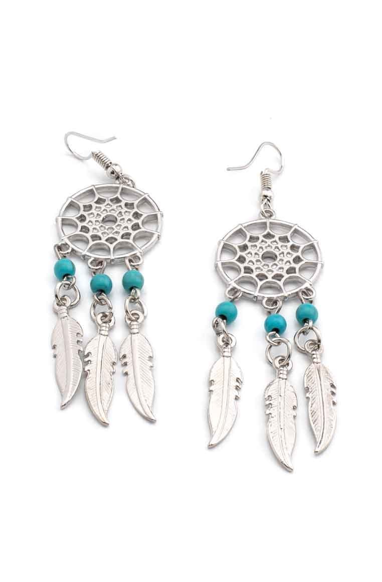 Ethnic Style Dreamcatcher Earrings BLUE - awatara