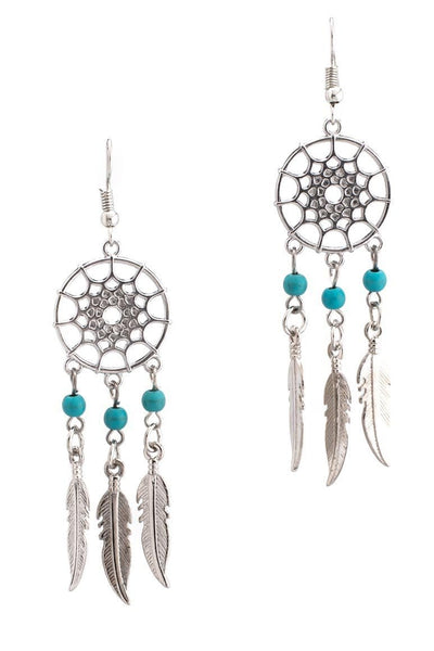 Ethnic Style Dreamcatcher Earrings BLUE - awatara