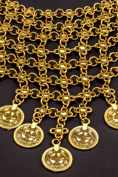 Ethnic triangle design net choker necklace gold. - awatara