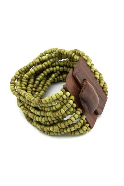 Handmade glass beads multi strand elastic bracelet green-awatara