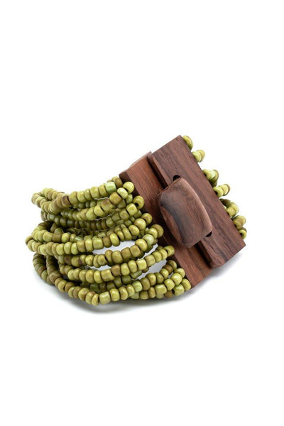 Handmade glass beads multi strand elastic bracelet green-awatara