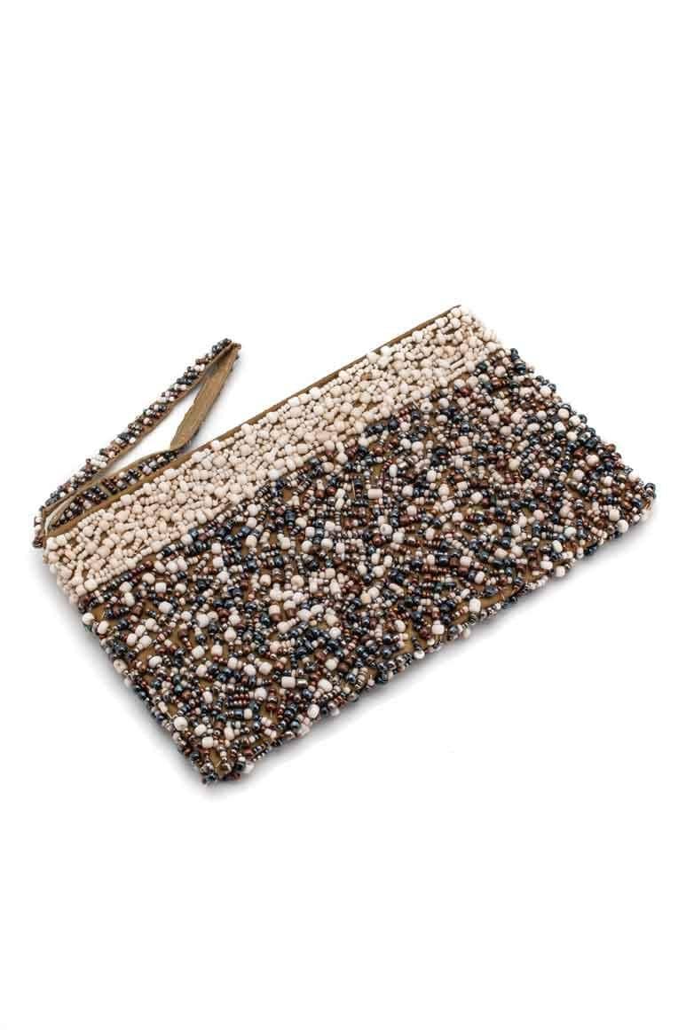Glass beads cream purse - awatara