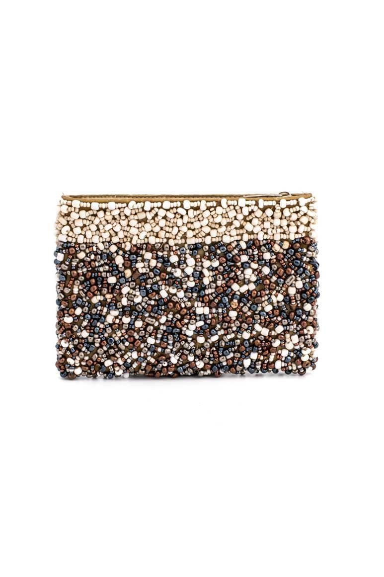 Glass beads cream SMALL purse - awatara