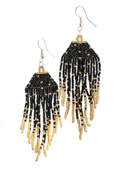GLASS BEADS EARRINGS BLACK - awatara