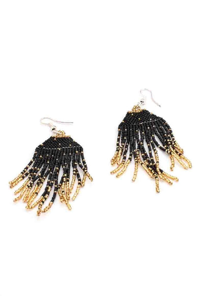 GLASS BEADS EARRINGS BLACK - awatara
