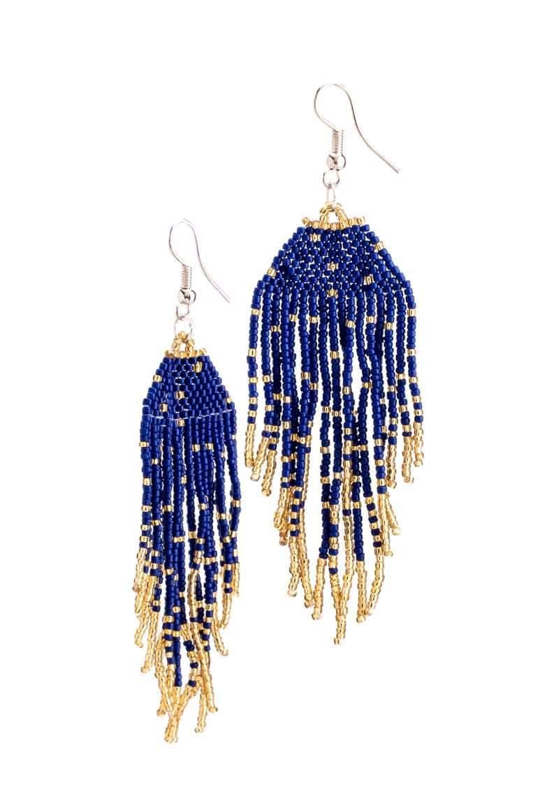 GLASS BEADS EARRINGS BLUE - awatara