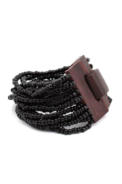 Handmade glass beads multi strand elastic bracelet black-awatara