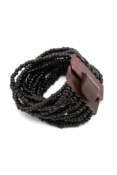 Handmade glass beads multi strand elastic bracelet black-awatara