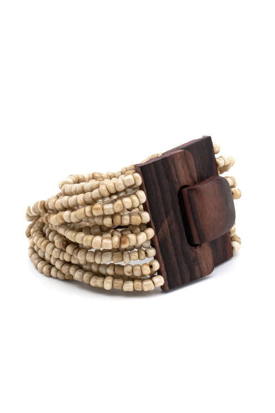 Handmade glass beads multi strand elastic bracelet beige-awatara