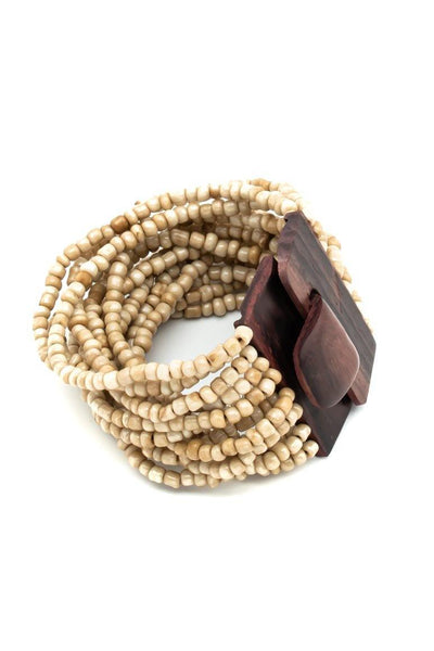 Handmade glass beads multi strand elastic bracelet beige-awatara