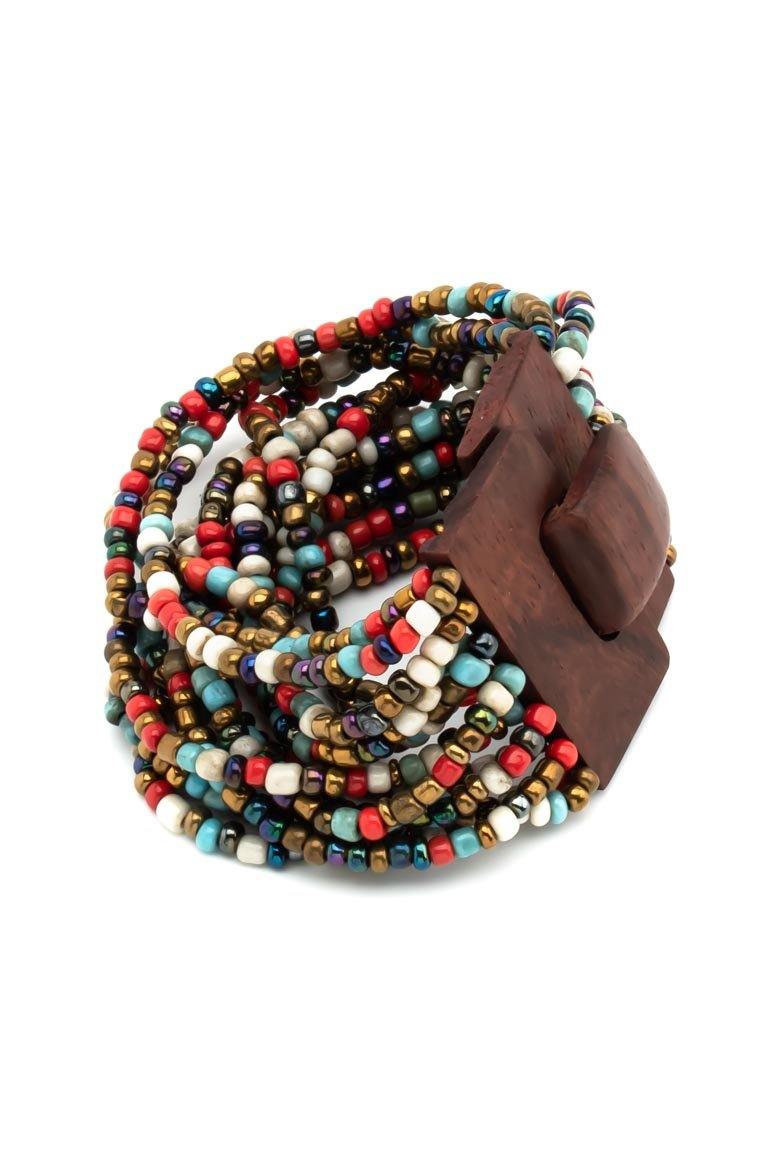 Handmade glass beads multi strand elastic bracelet multicolor-awatara
