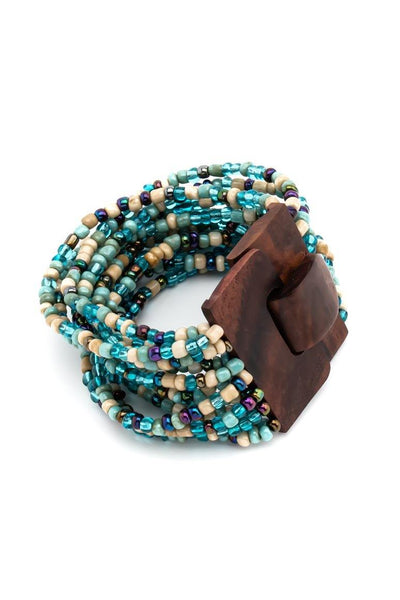 Handmade glass beads multi strand elastic bracelet multicolor blue-awatara