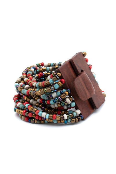 Handmade glass beads multi strand elastic bracelet multicolor-awatara