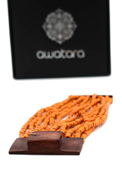 Handmade glass beads multi strand elastic bracelet orange-awatara