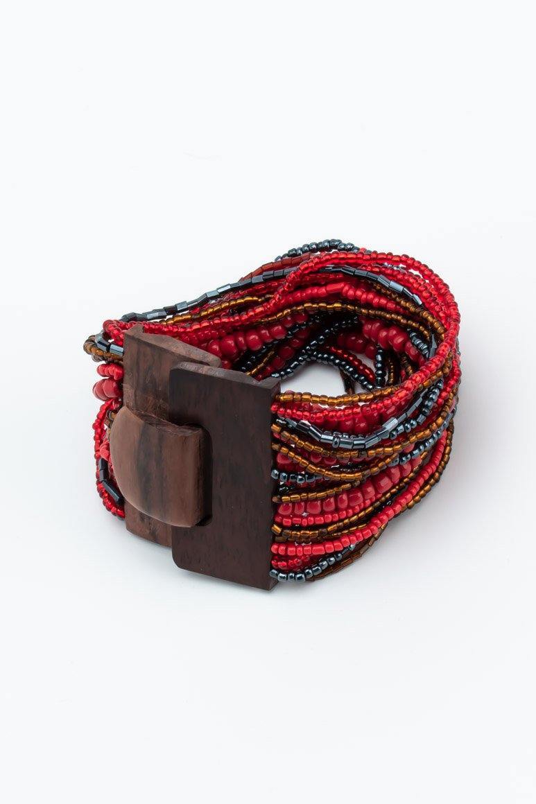 Handmade glass beads multi strand elastic bracelet red-awatara