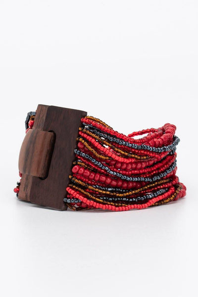 Handmade glass beads multi strand elastic bracelet red-awatara