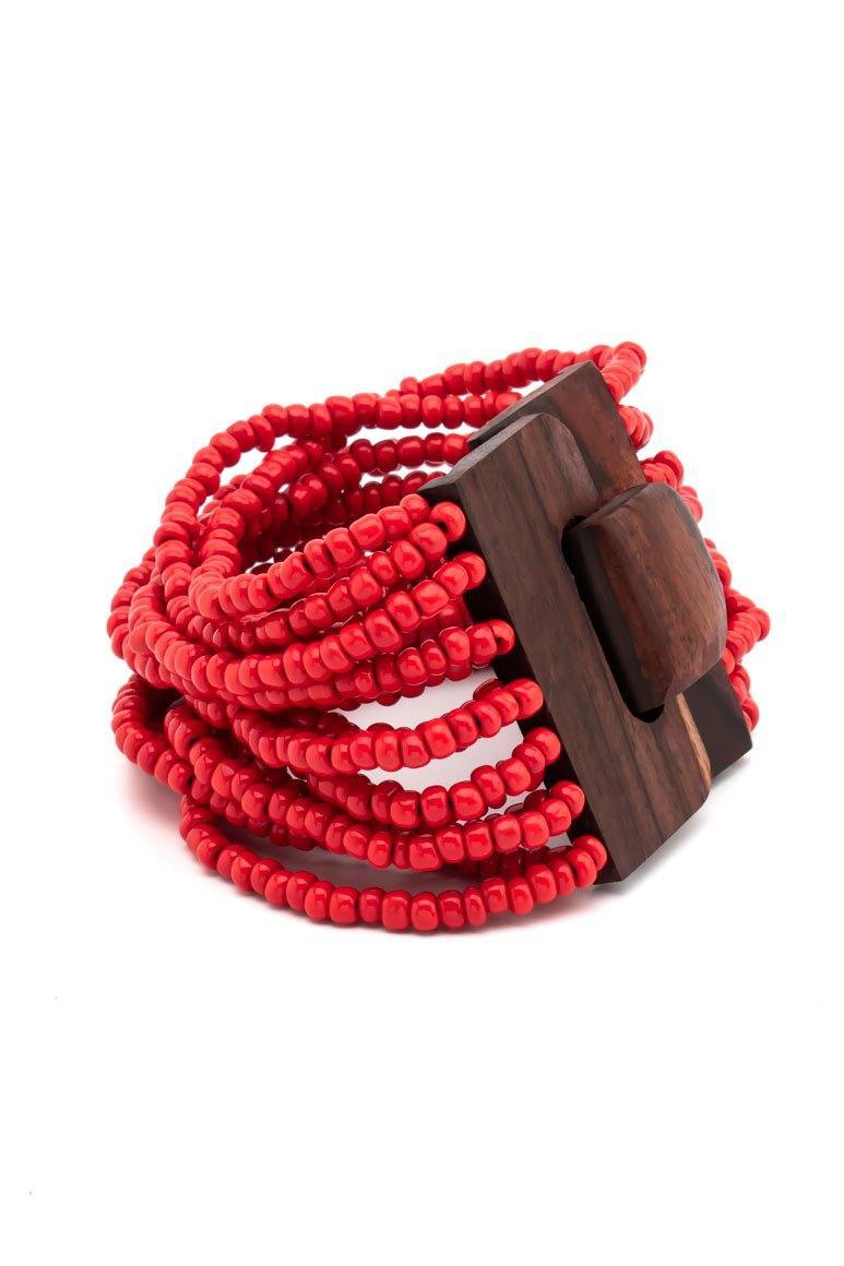 Glass beads elastic bracelet RED - awatara