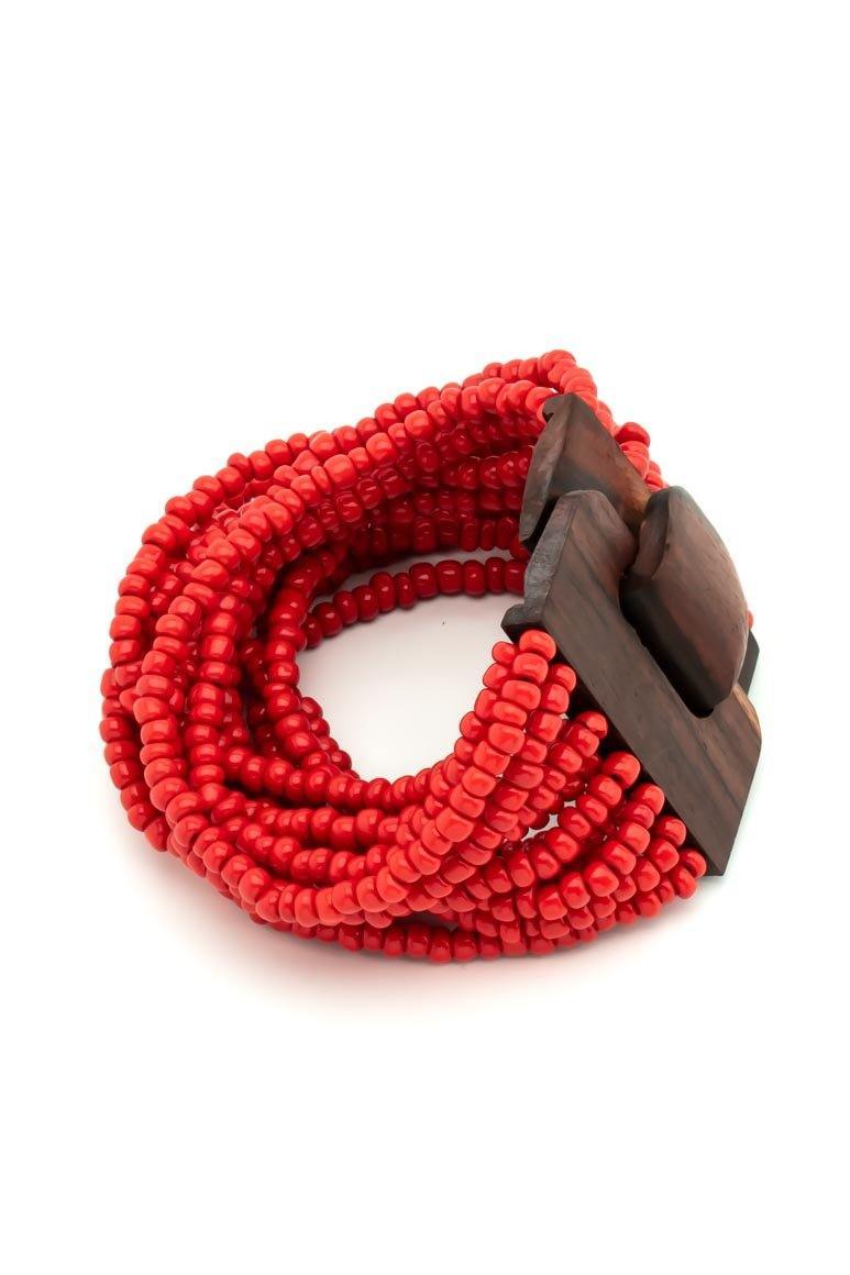 Glass beads elastic bracelet RED - awatara