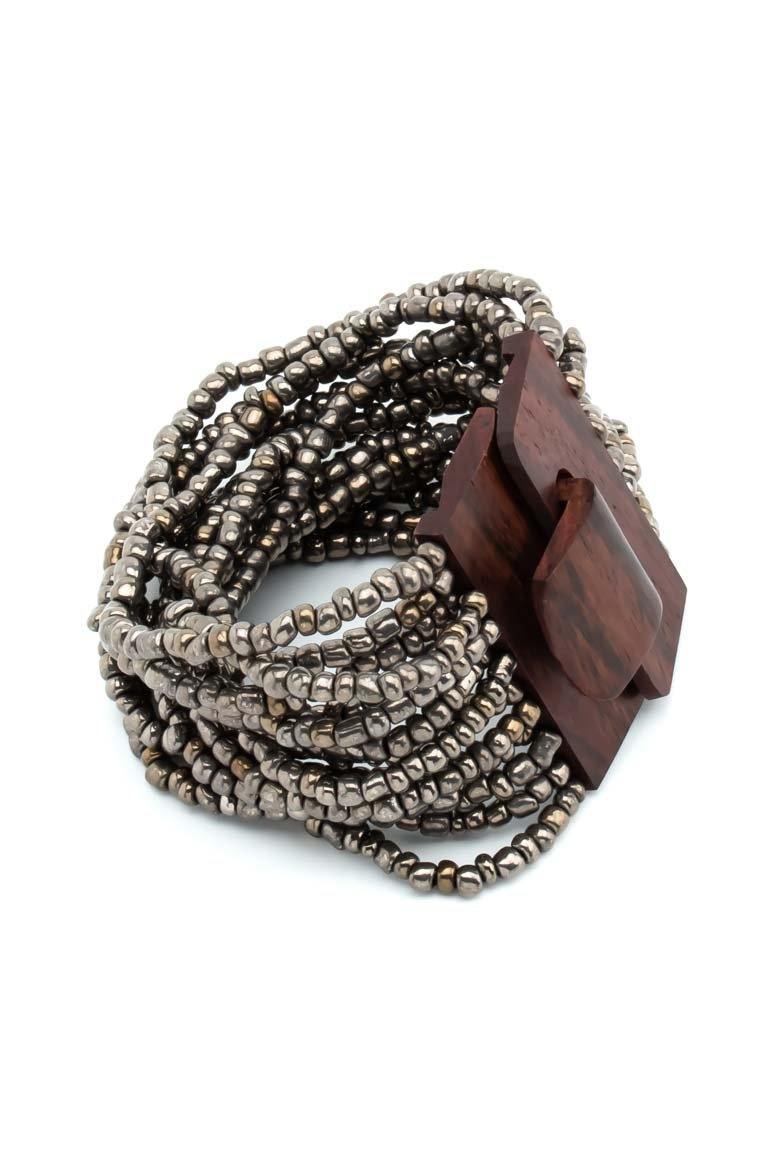 Handmade glass beads multi strand elastic bracelet silver-awatara