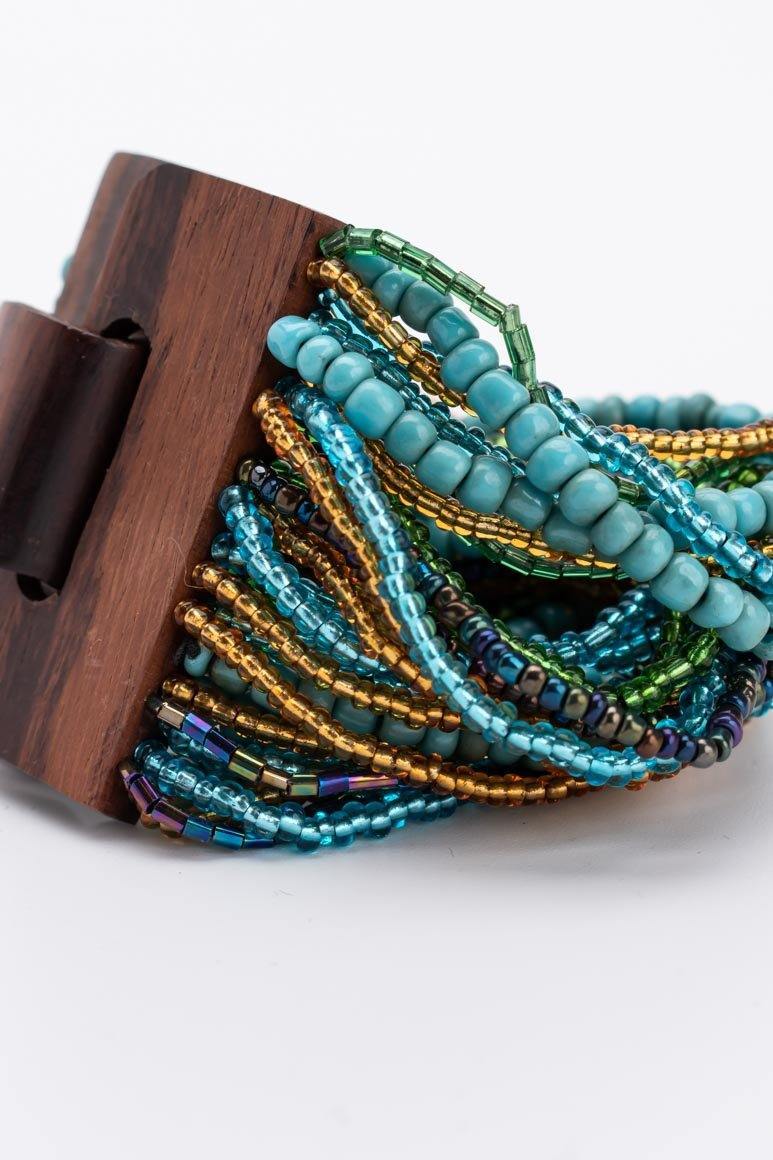 Handmade glass beads multi strand elastic bracelet turquoise-awatara