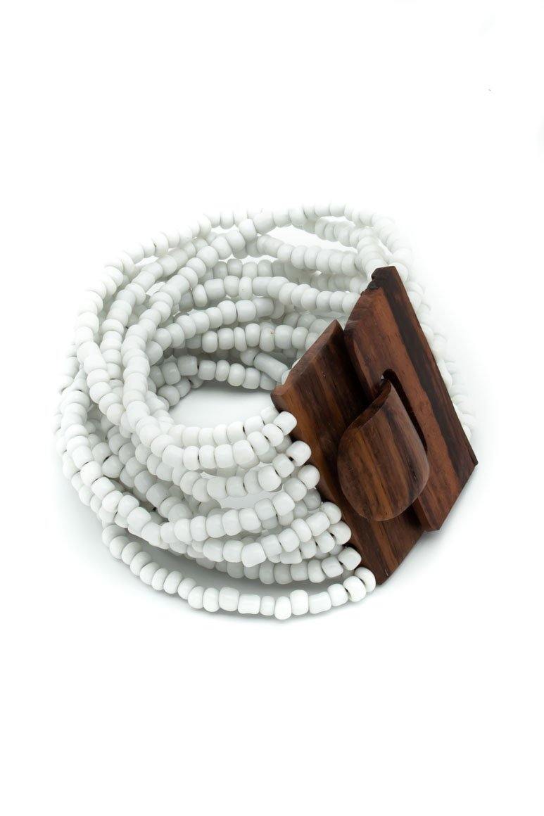Handmade glass beads multi strand elastic bracelet white-awatara