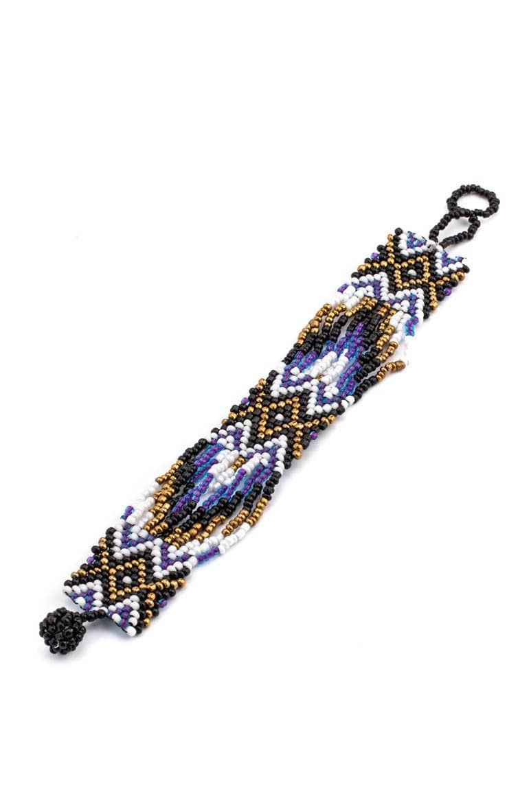 Glass beads NATIVE DESIGN bracelet BLACK - awatara