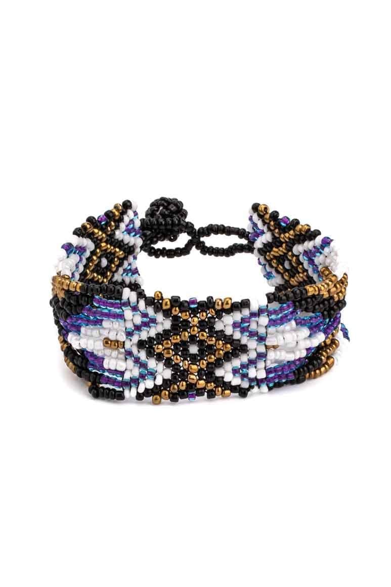 Glass beads NATIVE DESIGN bracelet BLACK - awatara