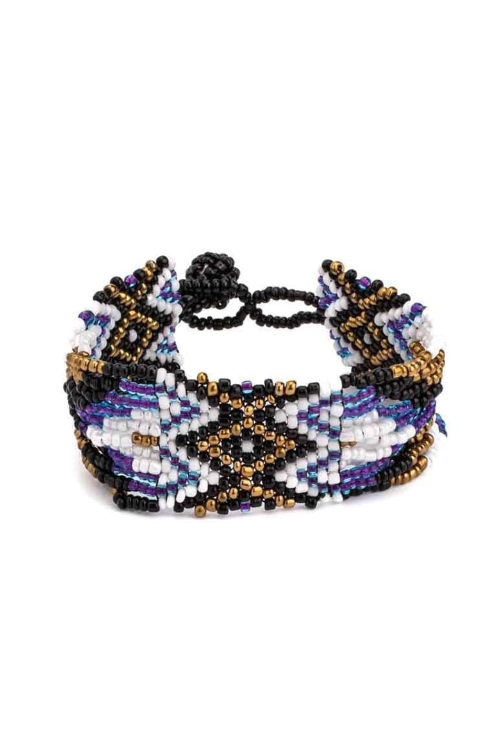 Glass beads NATIVE DESIGN bracelet BLACK - awatara