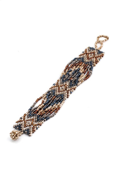 Glass beads NATIVE DESIGN bracelet CREAM - awatara