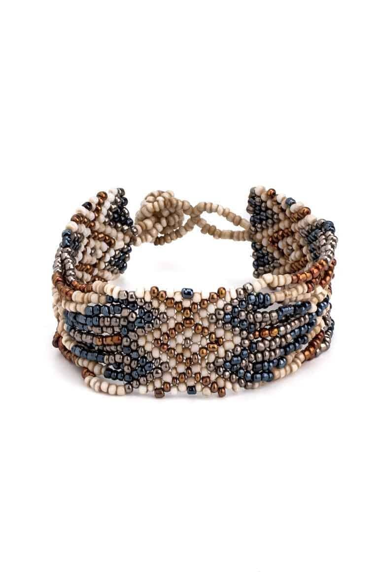 Glass beads NATIVE DESIGN bracelet CREAM - awatara