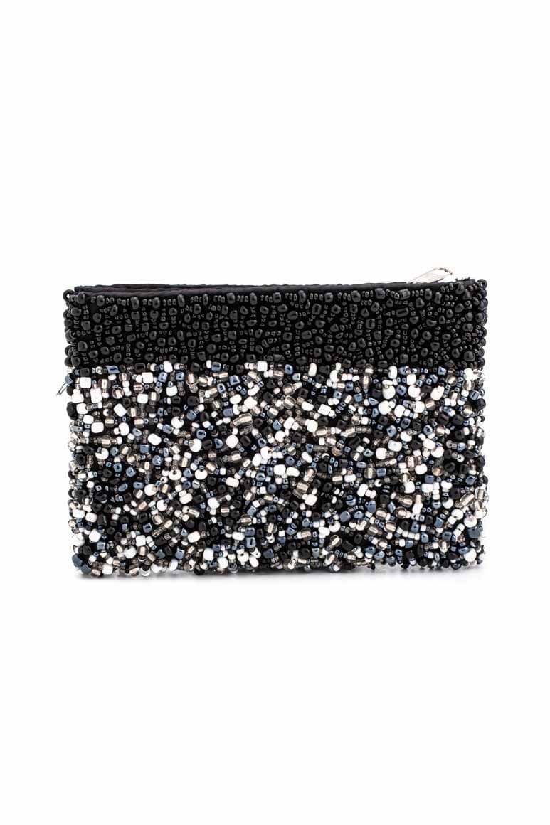 Glass beads SMALL purse BLACK & WHITE - awatara