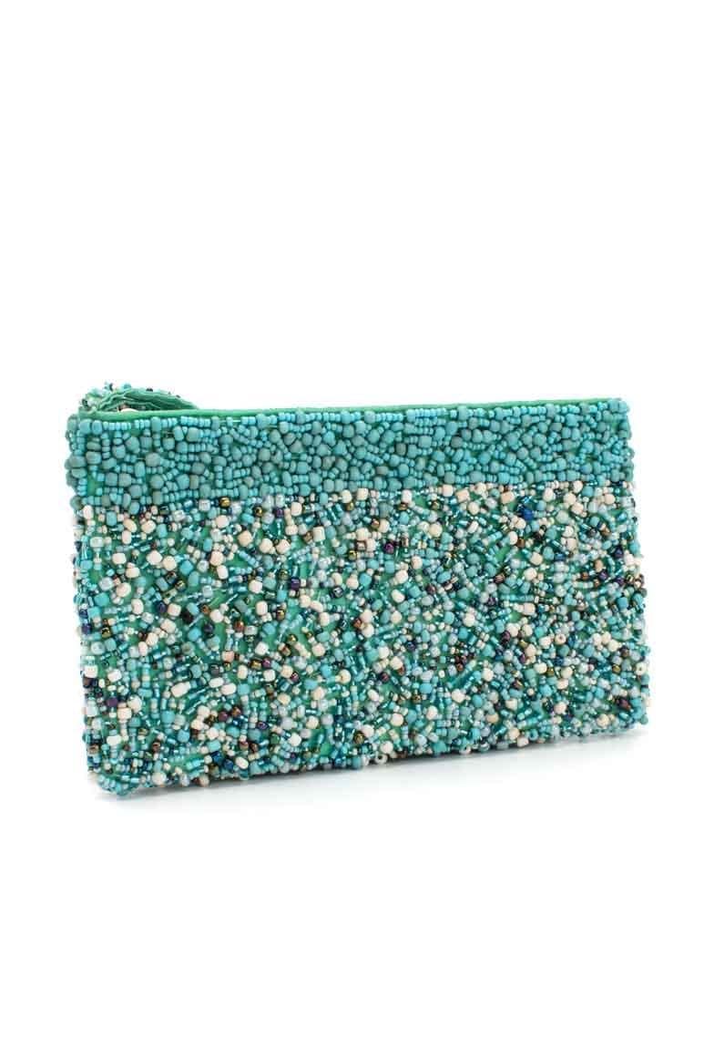Glass beads turquoise purse - awatara
