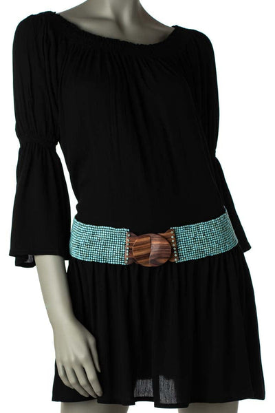 Elastic Turquoise Glass Beaded Belt - awatara