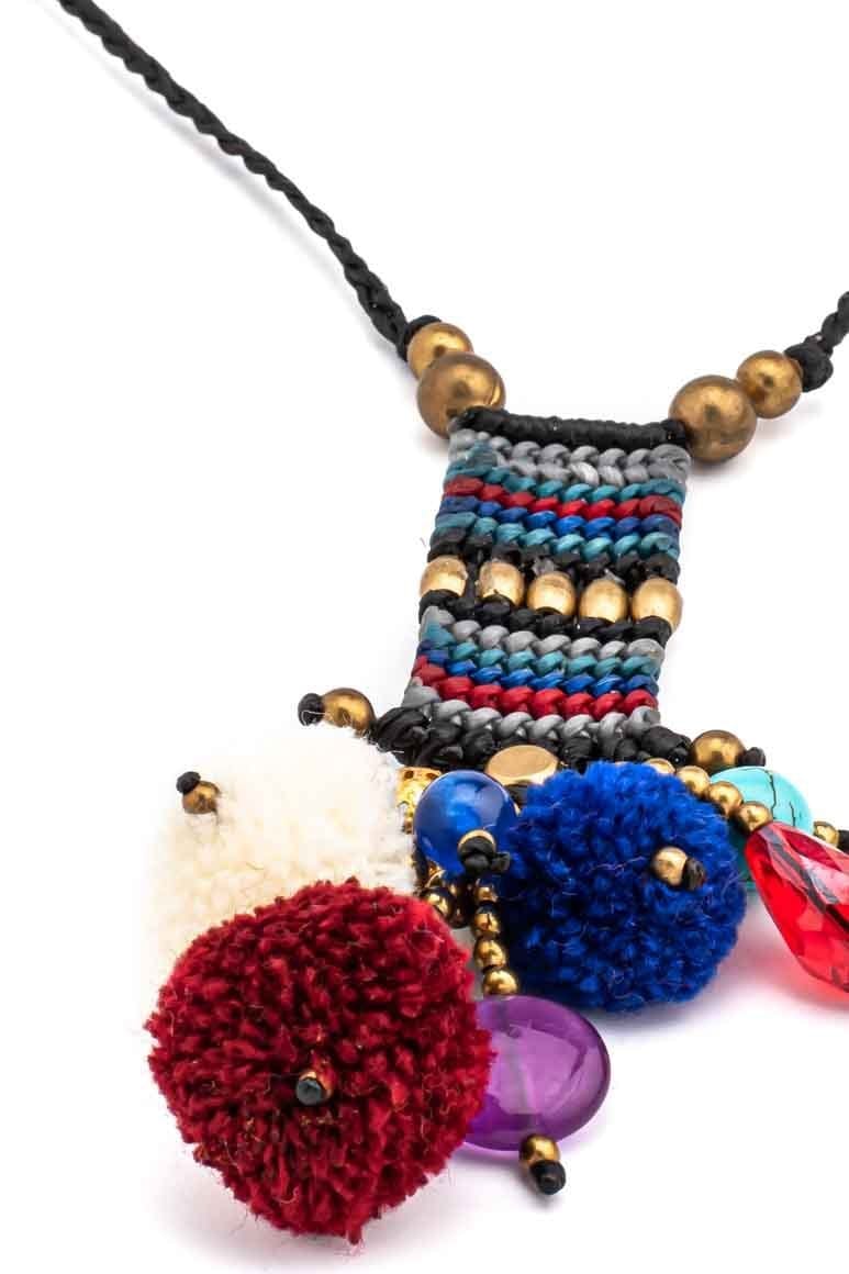 Handmade wax thread pom pom necklace – awatara