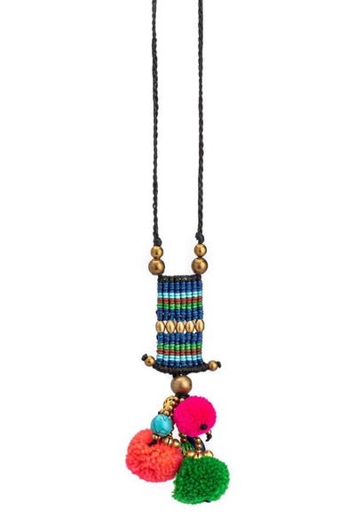 HANDMADE WAX THREAD POM POM NECKLACE - awatara