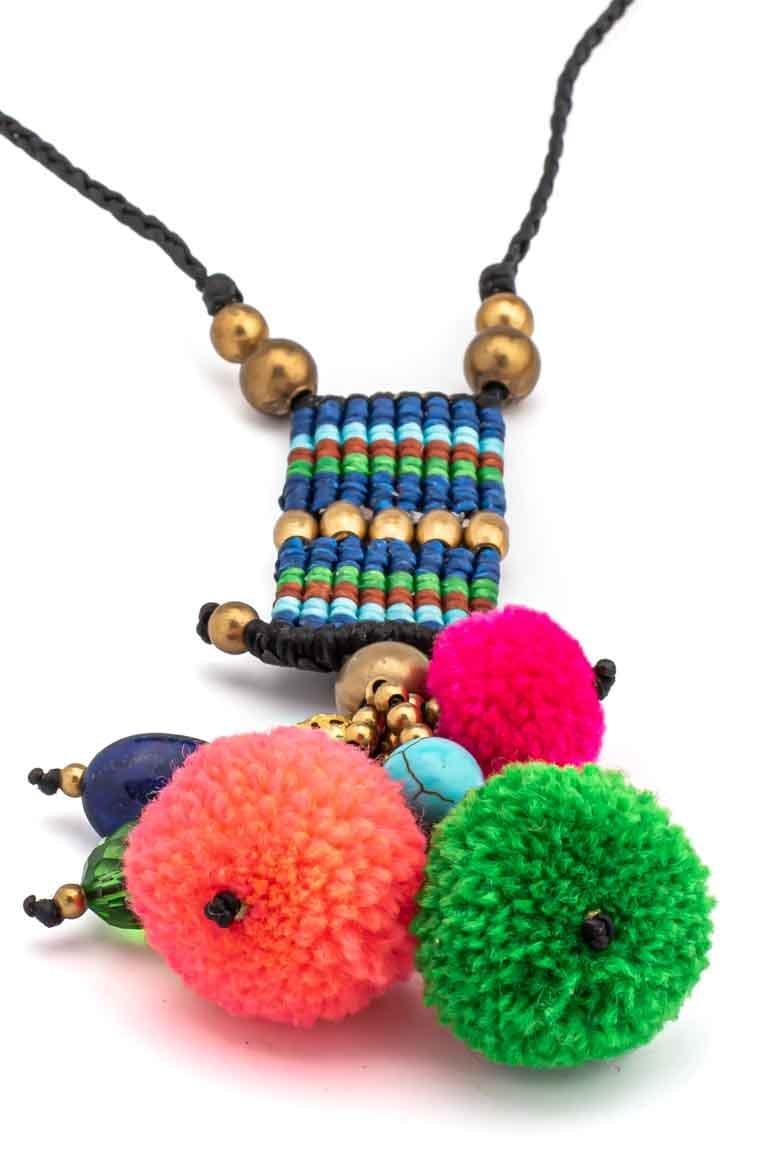 HANDMADE WAX THREAD POM POM NECKLACE - awatara